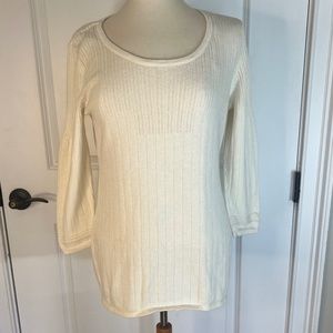 Calvin Kline Sweater, Size M, Cream Striped with Detailing on Sleeves